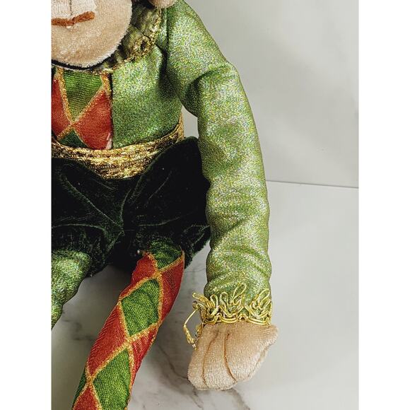 Christmas Jester Monkey Victorian Stuffed Harlequin Large 15" Green 90s Vintage - Picture 4 of 15